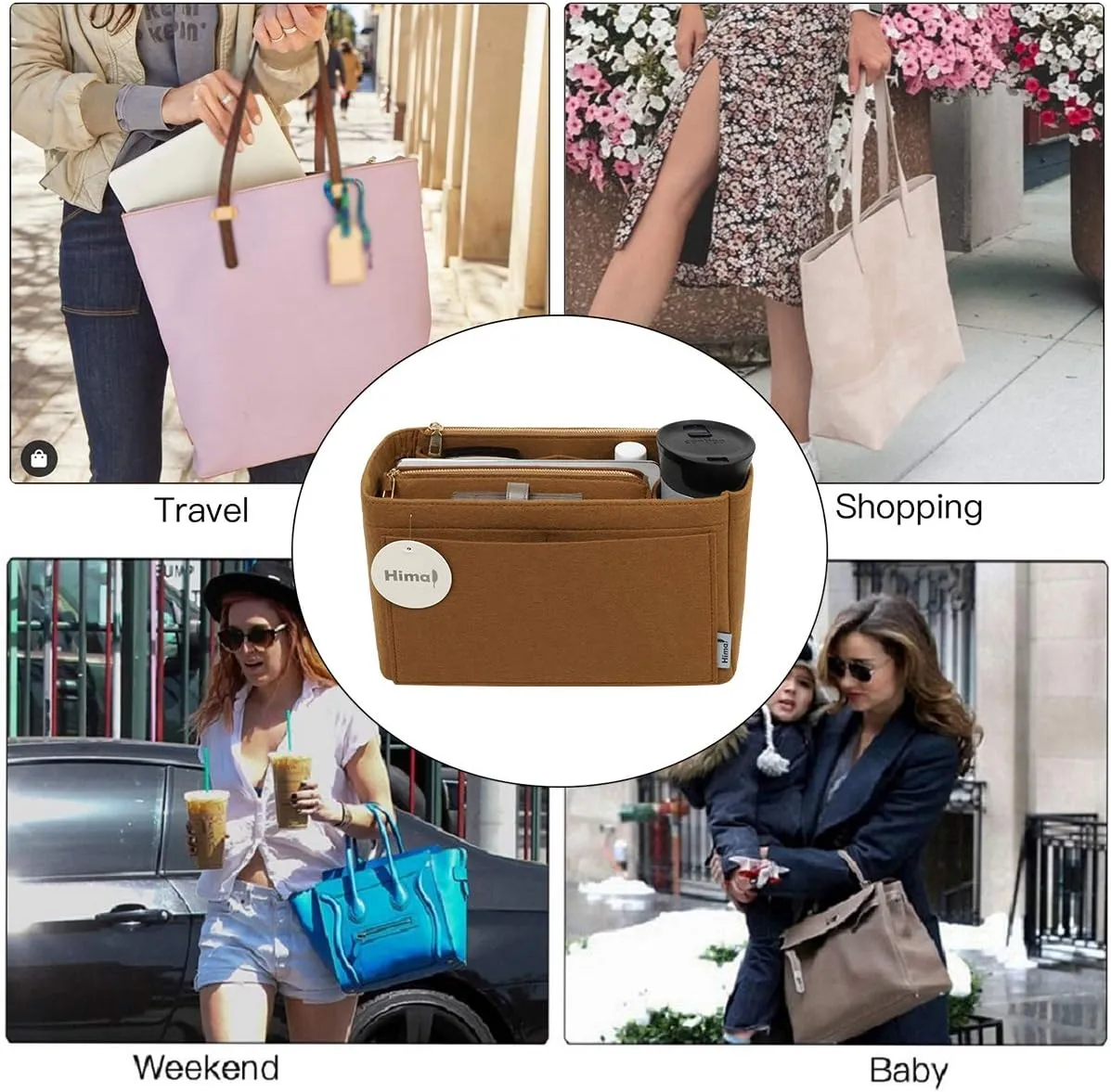 Purse Organizer Insert, Handbag Organizer, Bag in Bag Organizer, Perfect for Speedy Neverfull and More, 5 Sizes (Slender Large, Lighting Coffee)