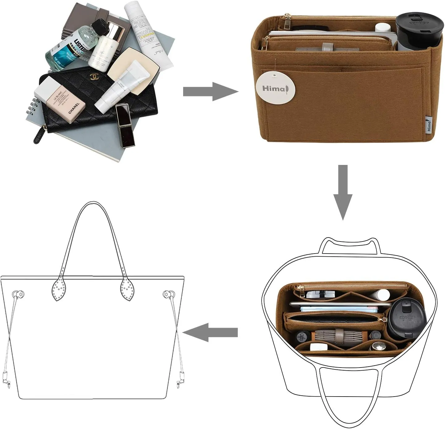Purse Organizer Insert, Handbag Organizer, Bag in Bag Organizer, Perfect for Speedy Neverfull and More, 5 Sizes (Slender Large, Lighting Coffee)