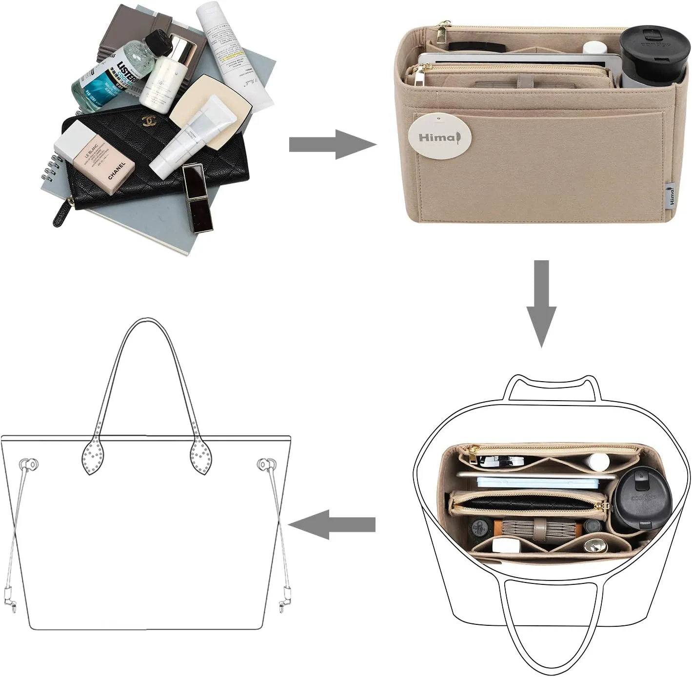 Purse Organizer Insert, Handbag Organizer, Bag in Bag Organizer, Perfect for Speedy Neverfull and More, 5 Sizes (X-Large, Beige)