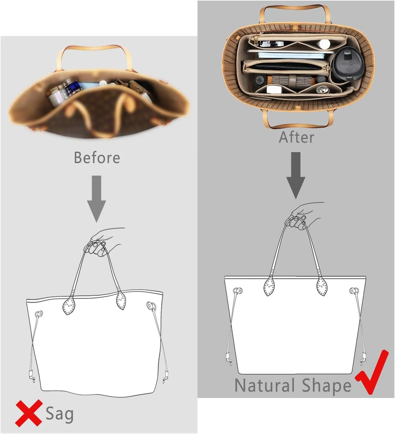 Purse Organizer Insert, Handbag Organizer, Bag in Bag Organizer, Perfect for Speedy Neverfull and More, 5 Sizes (X-Large, Beige)