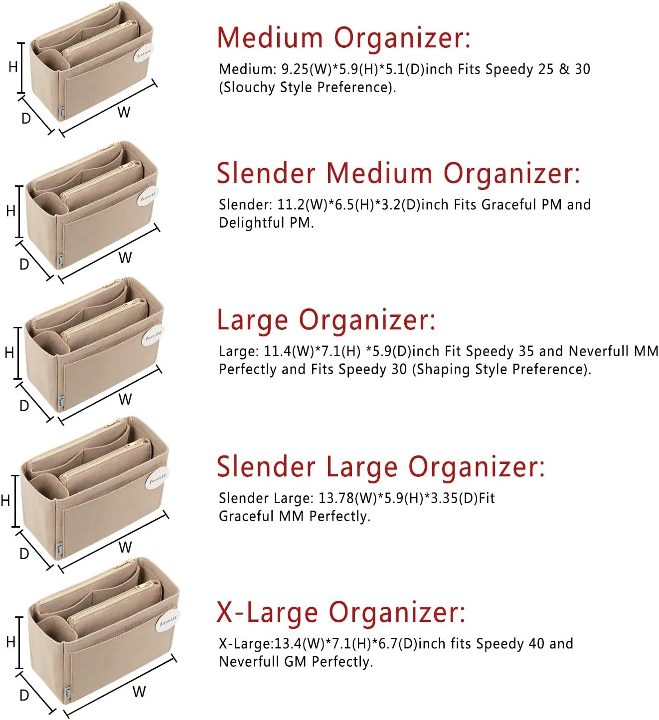 Purse Organizer Insert, Handbag Organizer, Bag in Bag Organizer, Perfect for Speedy Neverfull and More, 5 Sizes (X-Large, Beige)