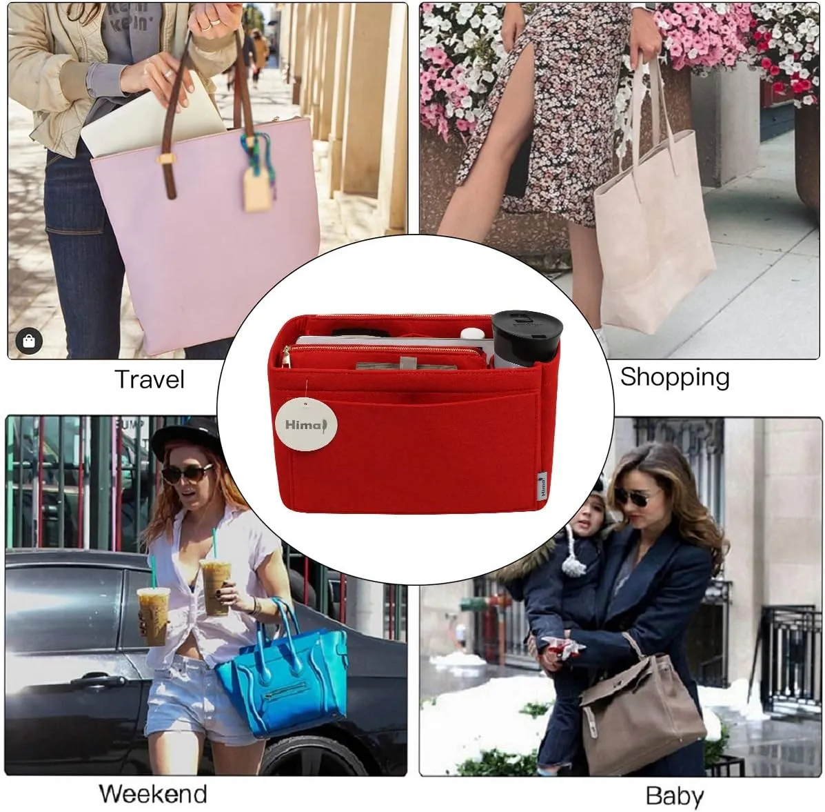 Purse Organizer Insert, Handbag Organizer, Bag in Bag Organizer, Perfect for Speedy Neverfull and More, 5 Sizes (X-Large, Red)