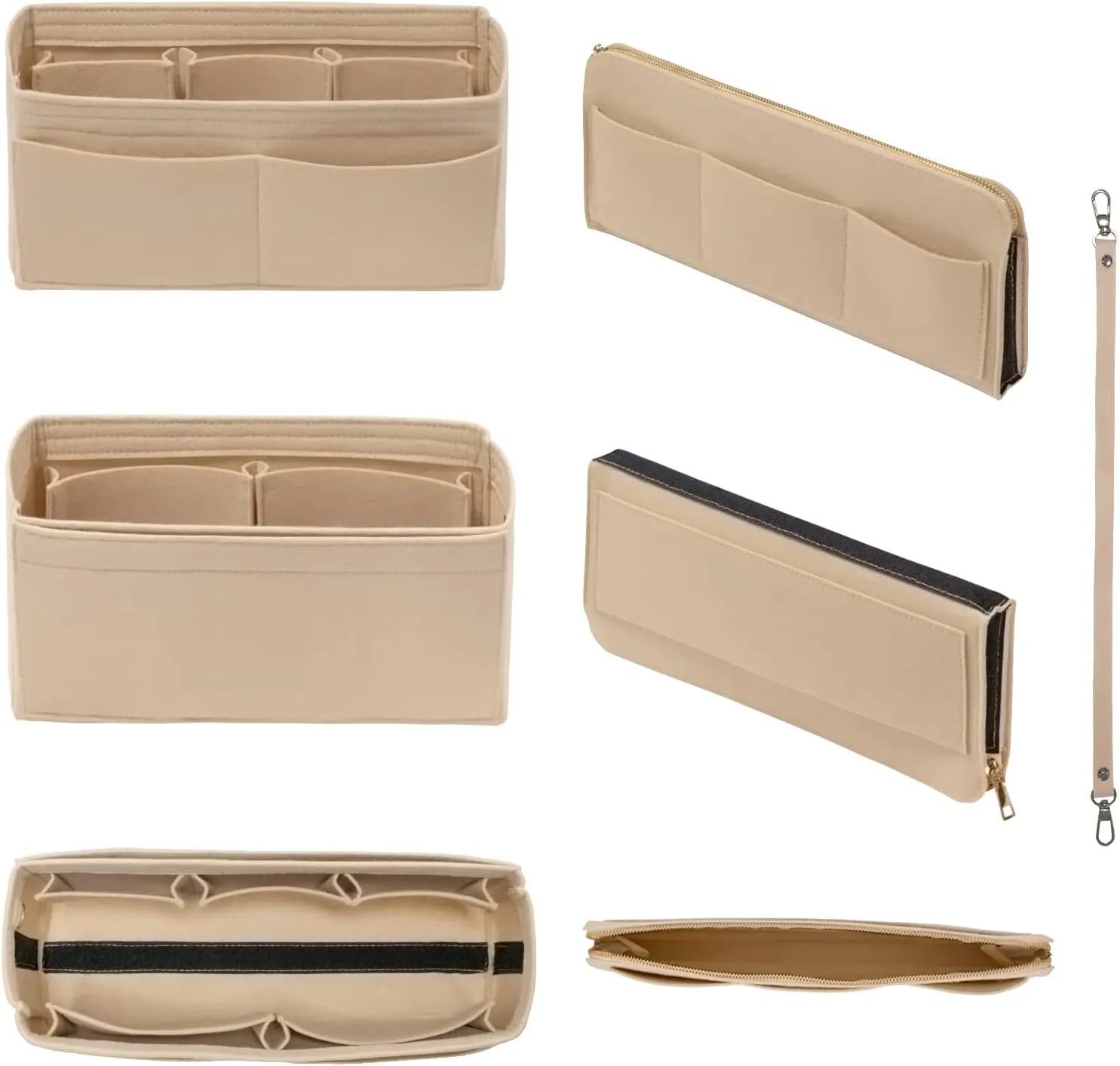 Purse Organizer Insert with Zipper Felt Bag Organizer Handbag Organizer Insert Bag in Bag Organizer with Key Chain for Tote Purse Bag Beige Slender-Medium