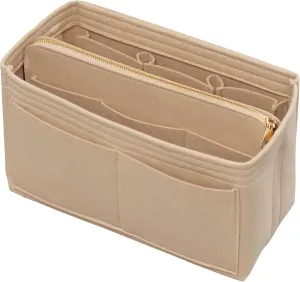 Purse Organizer Insert with Zipper Felt Bag Organizer Handbag Organizer Insert Bag in Bag Organizer with Key Chain for Tote Purse Bag Beige XLarge