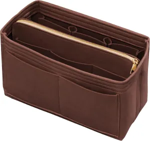Purse Organizer Insert with Zipper Felt Bag Organizer Handbag Organizer Insert Bag in Bag Organizer with Key Chain for Tote Purse Bag Brown XLarge