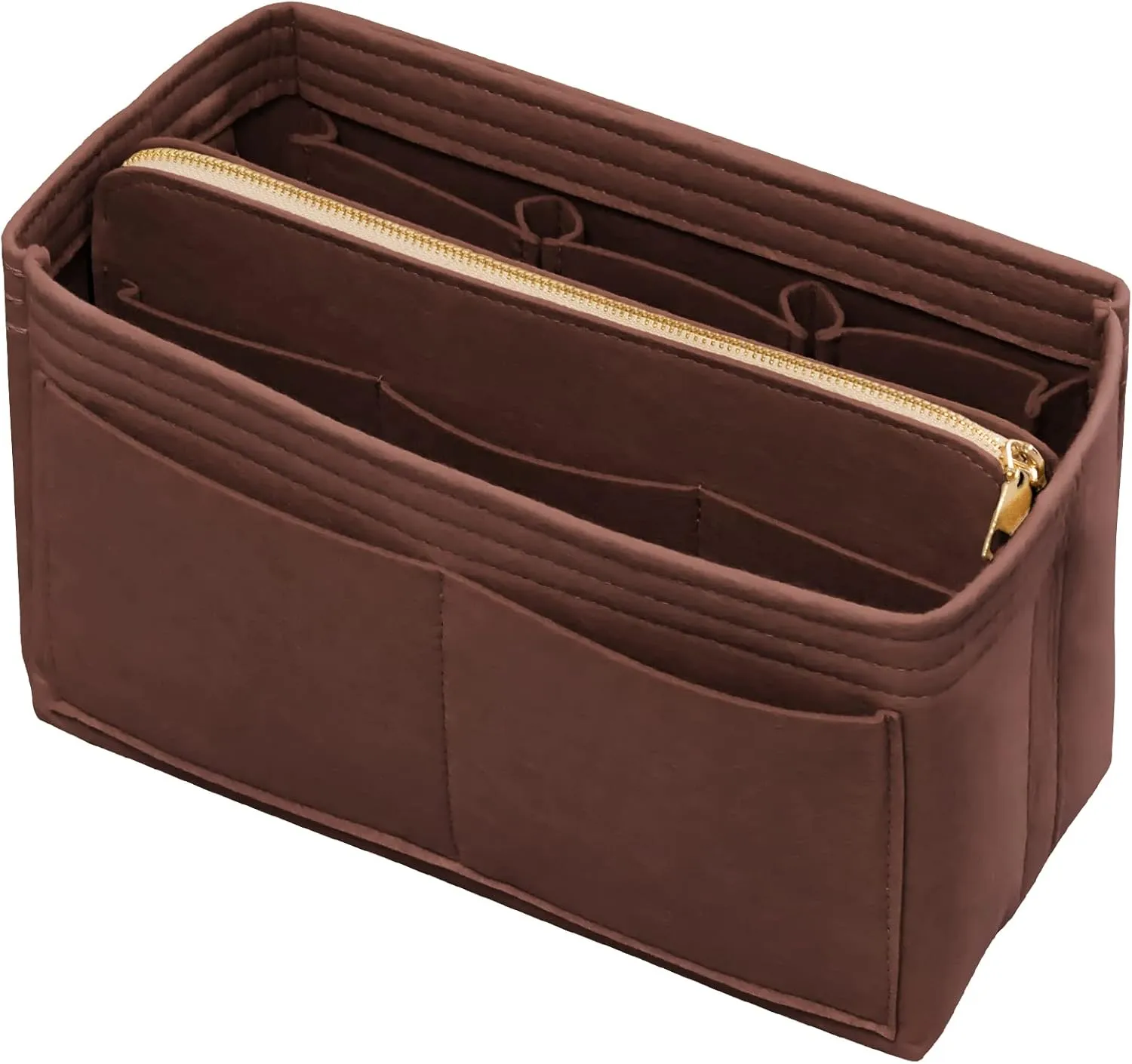 Purse Organizer Insert with Zipper Felt Bag Organizer Handbag Organizer Insert Bag in Bag Organizer with Key Chain for Tote Purse Bag Brown XLarge