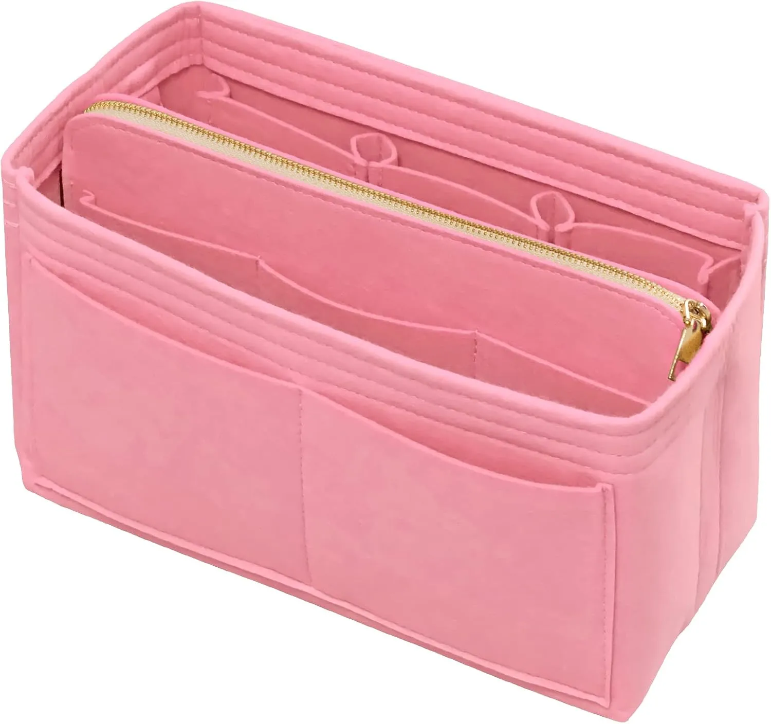 Purse Organizer Insert with Zipper Felt Bag Organizer Handbag Organizer Insert Bag in Bag Organizer with Key Chain for Tote Purse Bag Pink Large