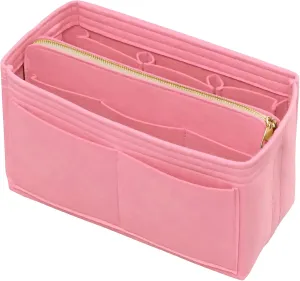 Purse Organizer Insert with Zipper Felt Bag Organizer Handbag Organizer Insert Bag in Bag Organizer with Key Chain for Tote Purse Bag Pink Large