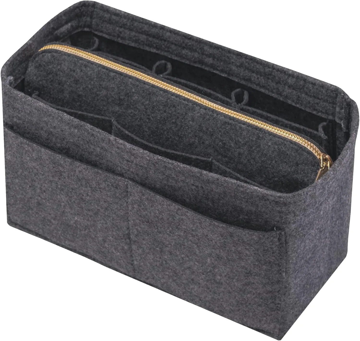 Purse Organizer Insert with Zipper Felt Bag Organizer Handbag Organizer Insert Bag in Grey Large