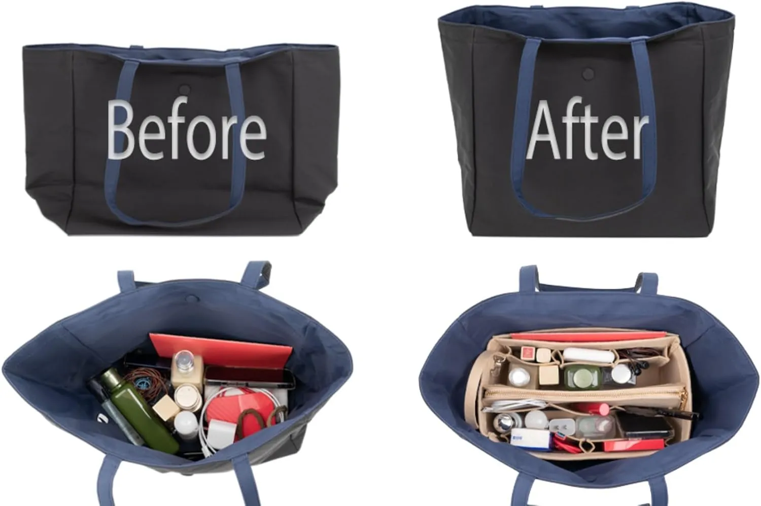 Purse Organizer Insert with Zipper Felt Bag Organizer Handbag Organizer Insert Bag in Grey Large