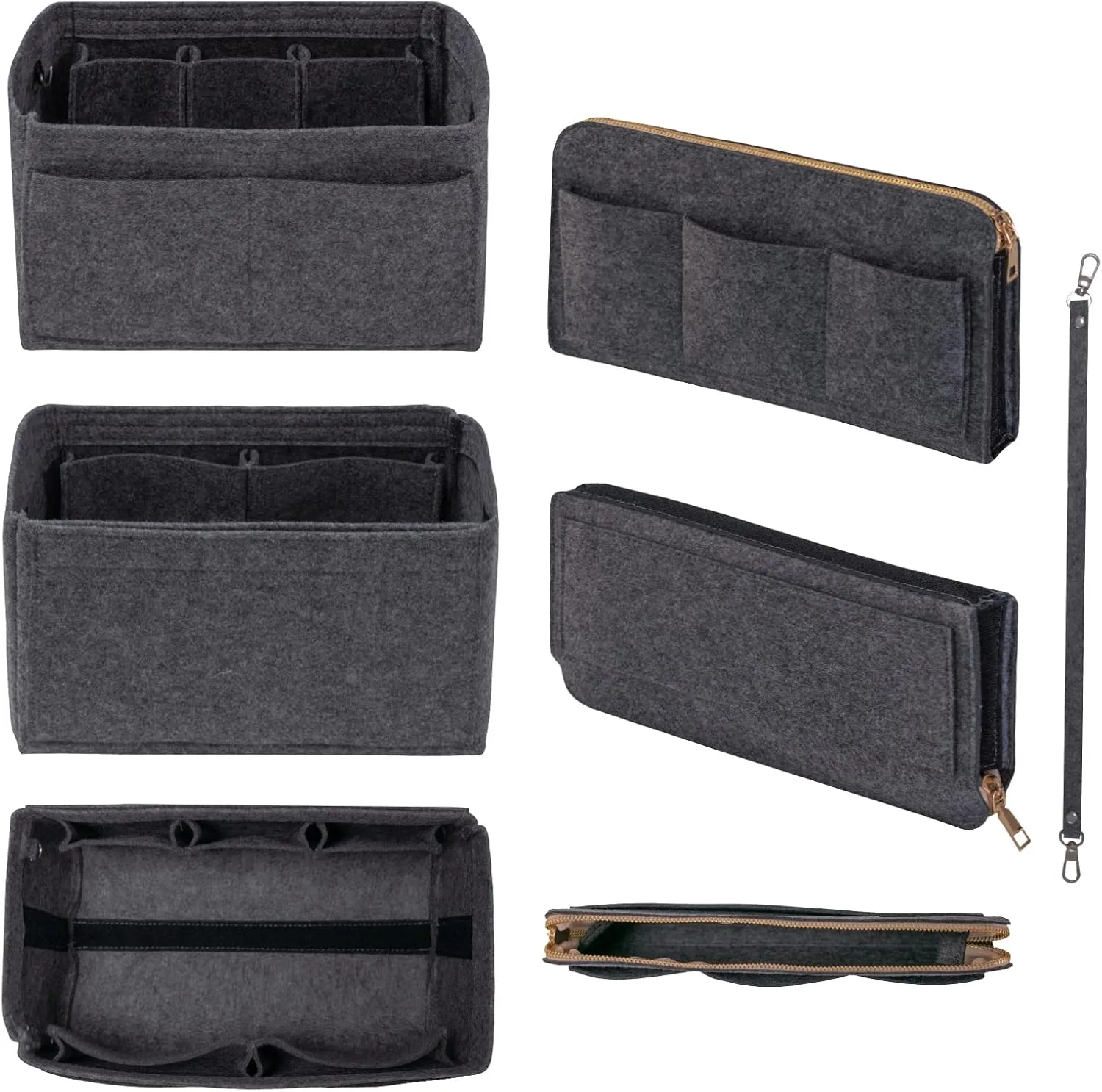 Purse Organizer Insert with Zipper Felt Bag Organizer Handbag Organizer Insert Bag in Grey Large