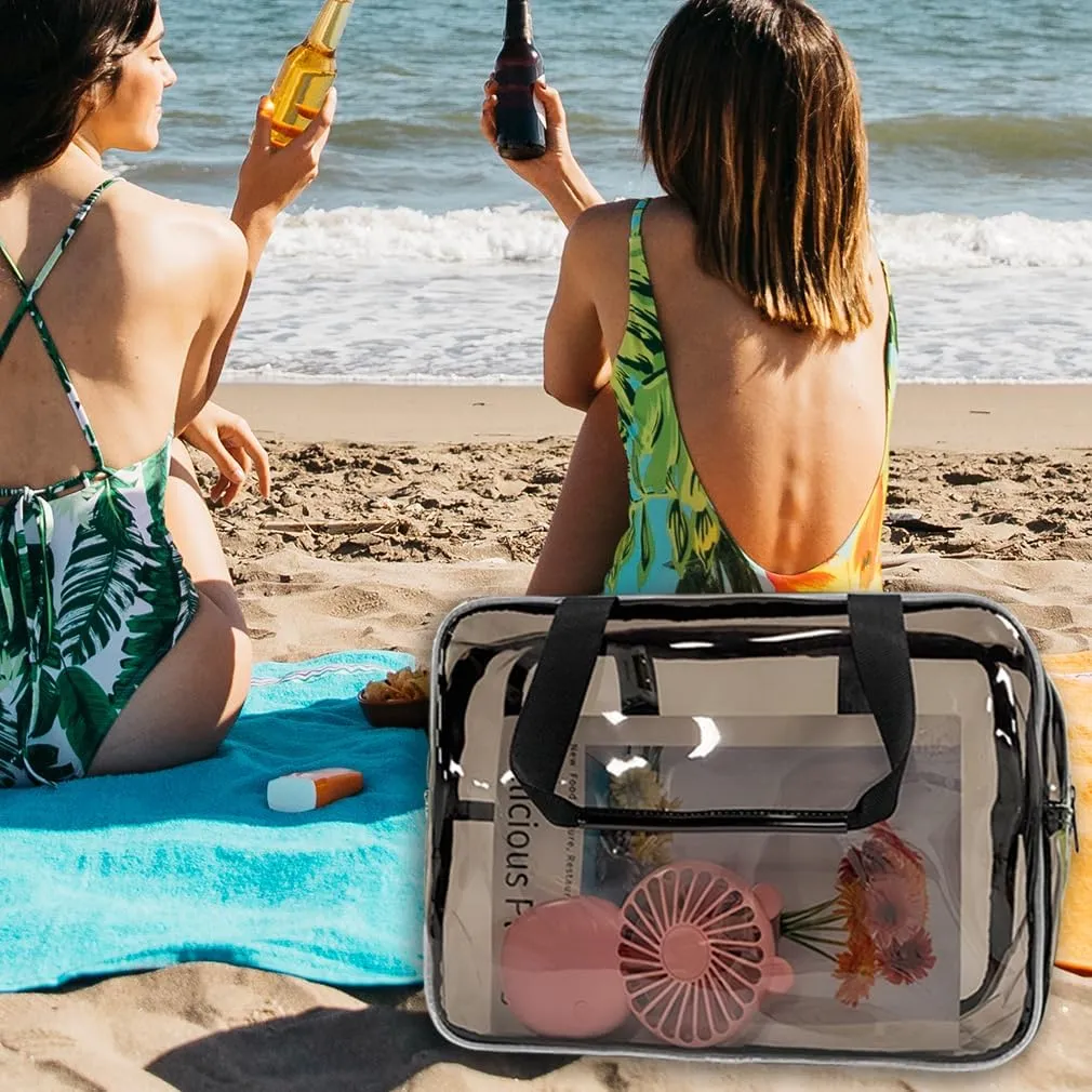 PVC Black Pure Color Transparent Gift Pouch Wash Travel Makeup Cosmetic Bag with Handle for Travel Bathroom Toiletry Organizer (Black)