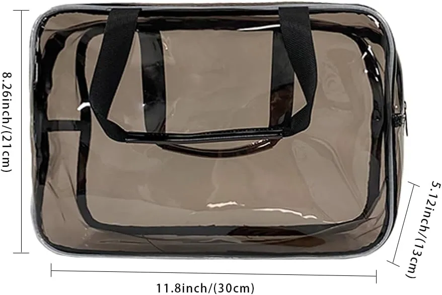 PVC Black Pure Color Transparent Gift Pouch Wash Travel Makeup Cosmetic Bag with Handle for Travel Bathroom Toiletry Organizer (Black)