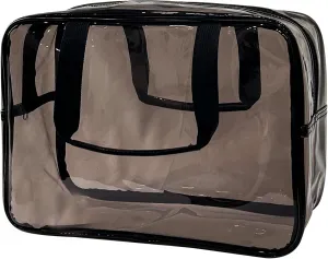 PVC Black Pure Color Transparent Gift Pouch Wash Travel Makeup Cosmetic Bag with Handle for Travel Bathroom Toiletry Organizer (Black)