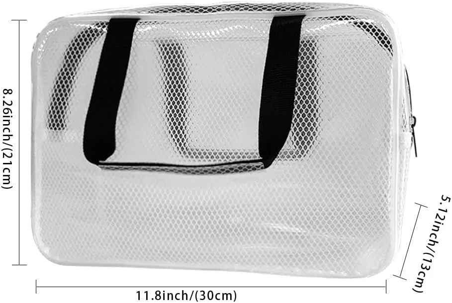 PVC Clear Pure Color Transparent Gift Pouch Wash Travel Makeup Cosmetic Bag with Handle for Travel Bathroom Toiletry Organizer (Black handle)
