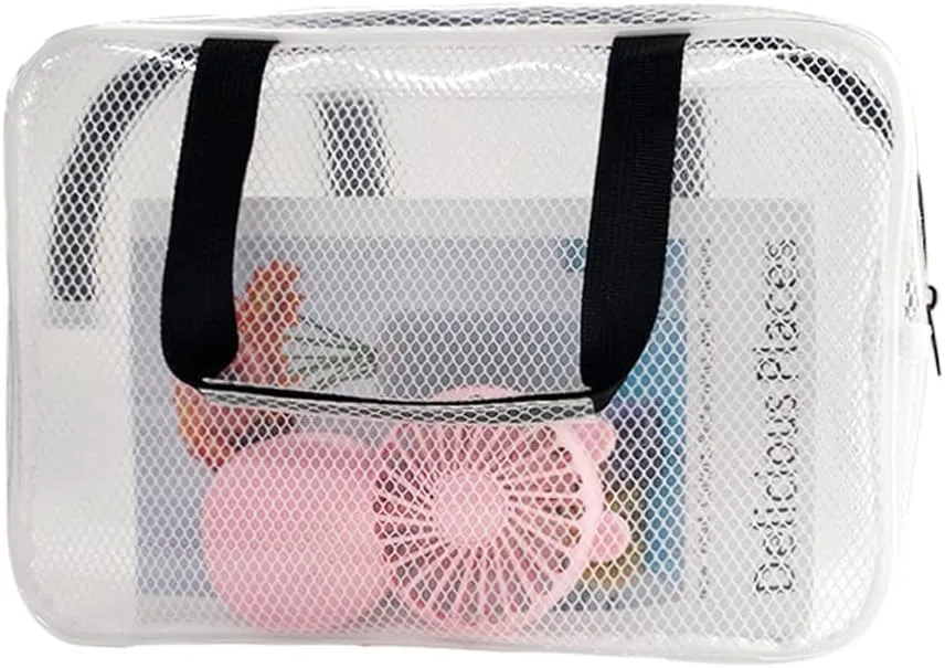 PVC Clear Pure Color Transparent Gift Pouch Wash Travel Makeup Cosmetic Bag with Handle for Travel Bathroom Toiletry Organizer (Black handle)