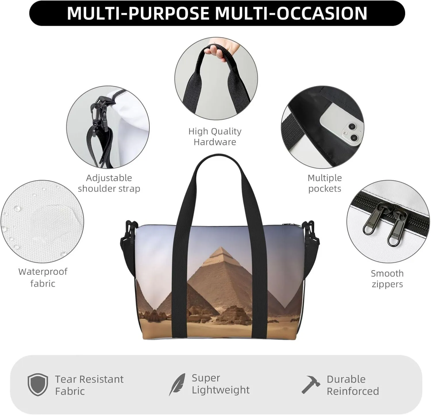 Pyramids Of Egypt Travel Duffel Bag Carry On Tote Bags For Men,Weekender Overnight Bag,Sports Tote Gym Bag