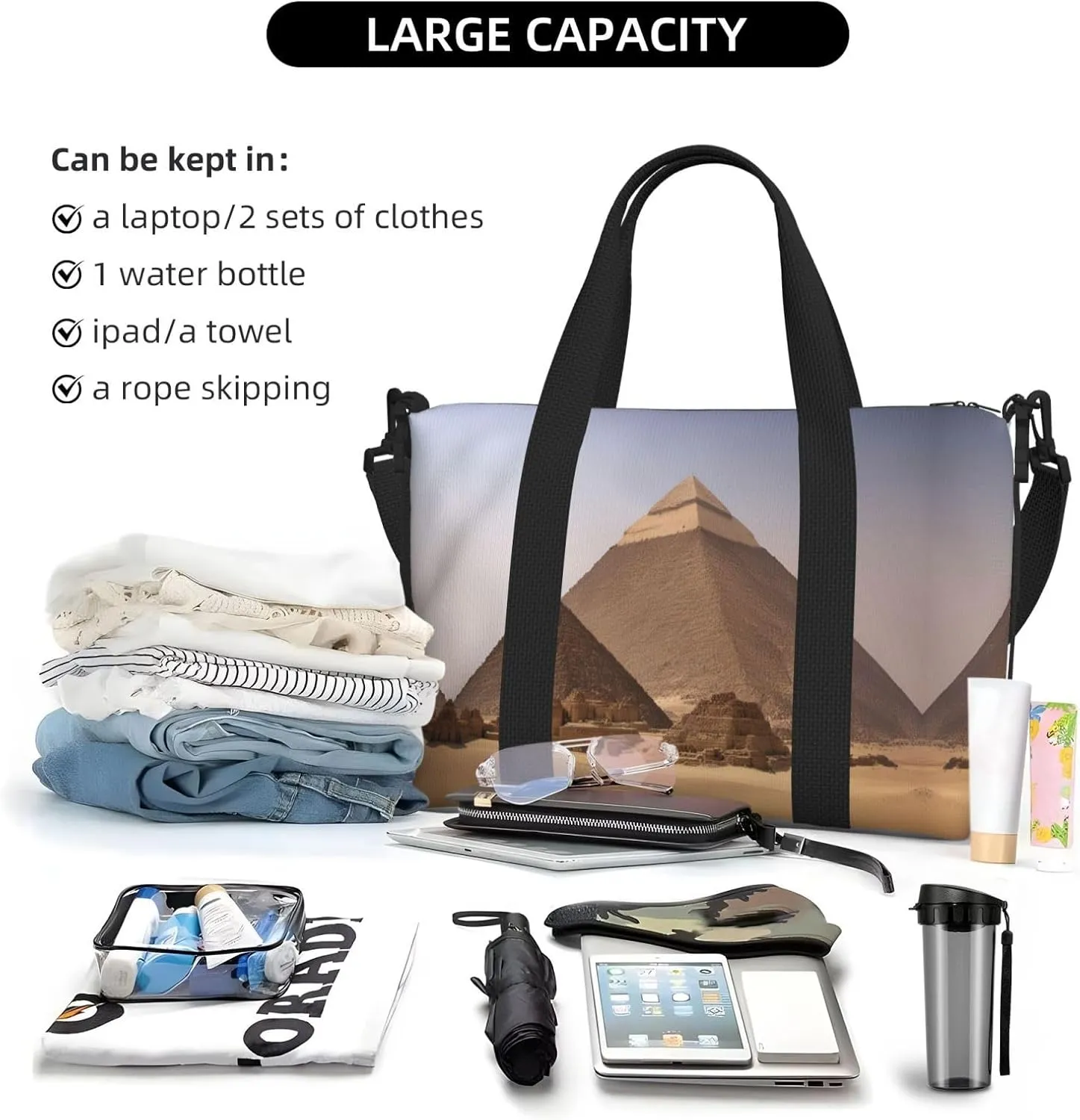 Pyramids Of Egypt Travel Duffel Bag Carry On Tote Bags For Men,Weekender Overnight Bag,Sports Tote Gym Bag