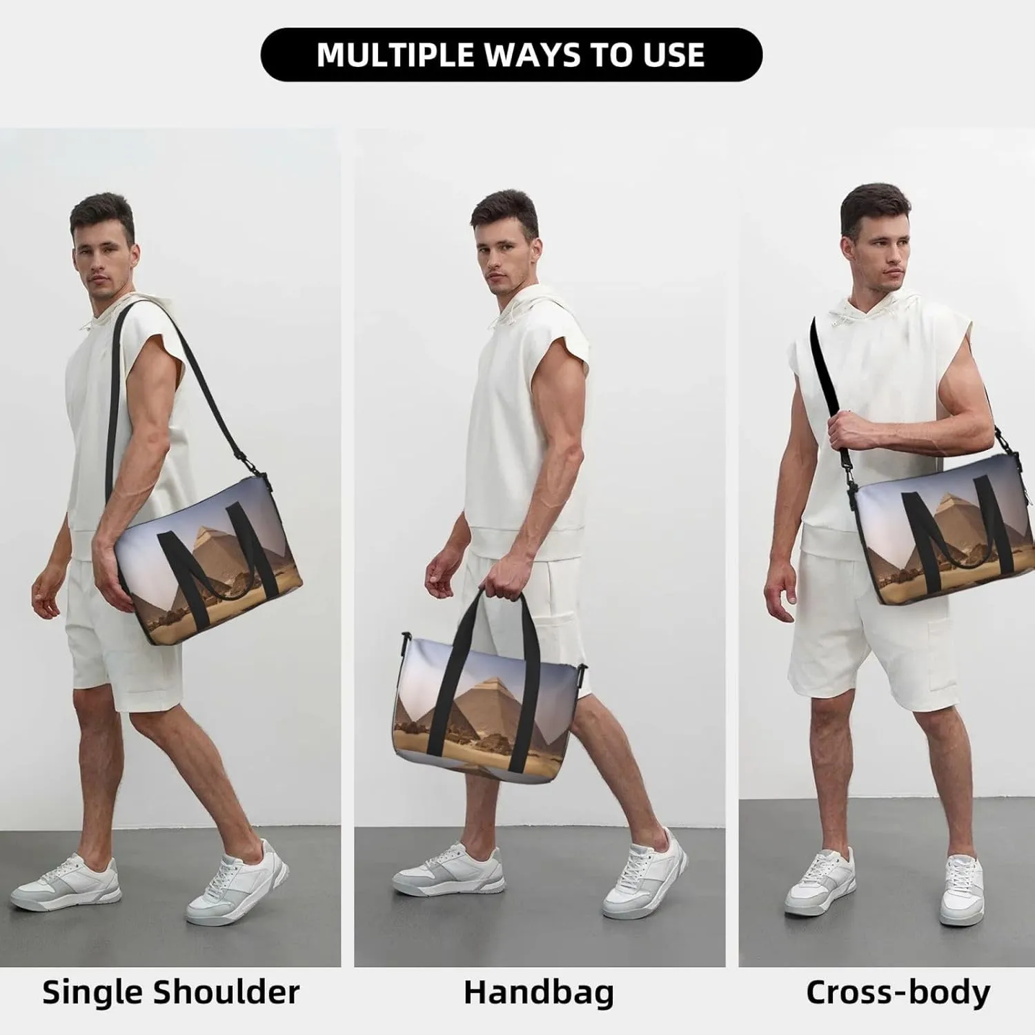 Pyramids Of Egypt Travel Duffel Bag Carry On Tote Bags For Men,Weekender Overnight Bag,Sports Tote Gym Bag