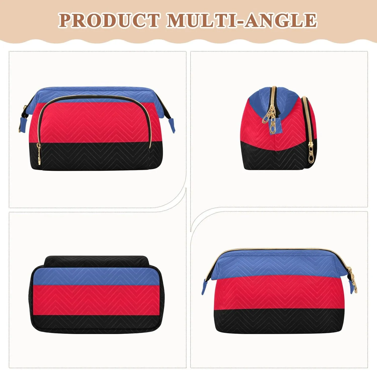 Quilted Cosmetic Bag with 9-Piece Accessory Set, Polyamorous Pride Flag Sexual Identity Travel Cosmetic Organizer Toiletry Bag Travel Cosmetics Bags Women Large Capacity Makeup Organizer