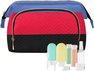 Quilted Cosmetic Bag with 9-Piece Accessory Set, Polyamorous Pride Flag Sexual Identity Travel Cosmetic Organizer Toiletry Bag Travel Cosmetics Bags Women Large Capacity Makeup Organizer