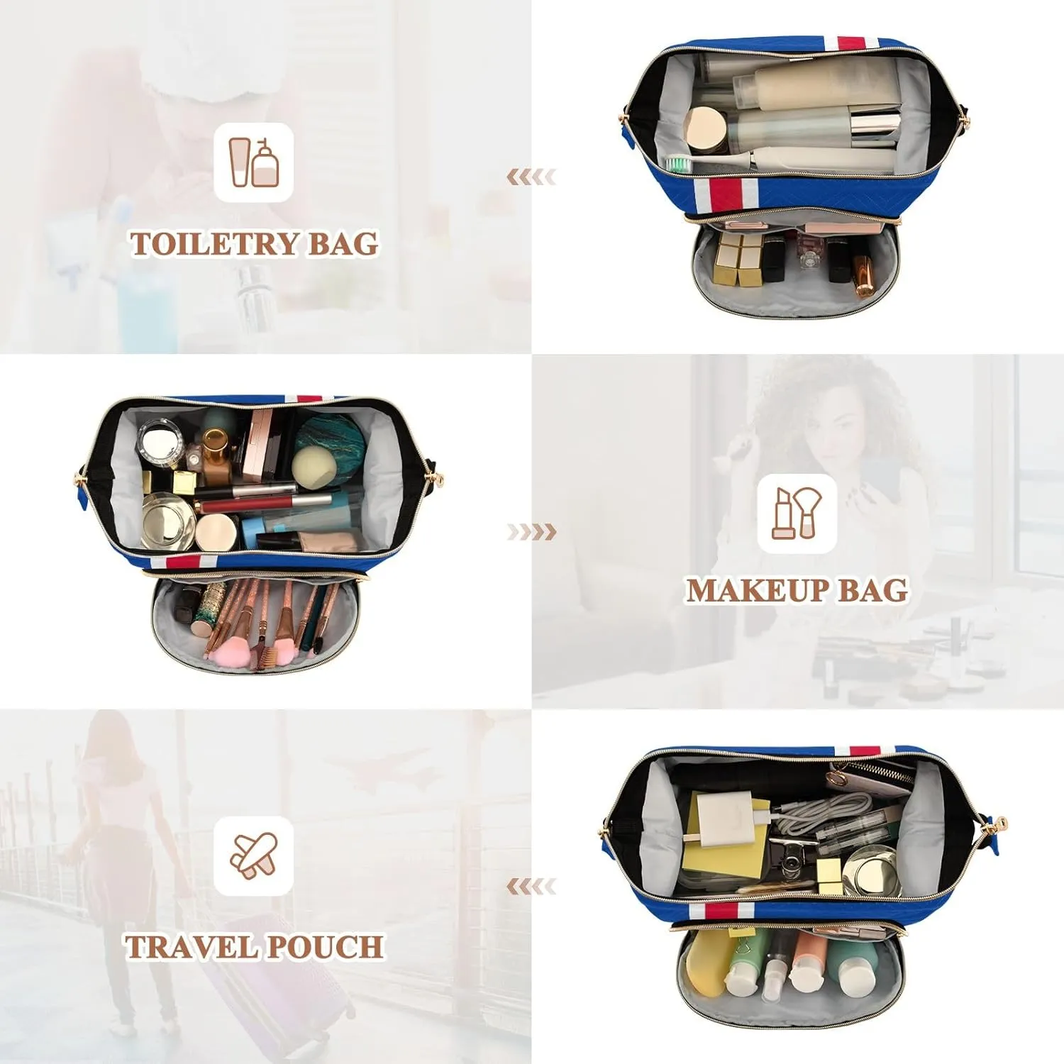 Quilted Cosmetics Bag with 9-Piece Accessory Set, Iceland Flag Travel Toiletry Bag Makeup Cosmetic Bags Makeup Bag Travel Cosmetic Bag Toiletry Bag Organizer Pouch