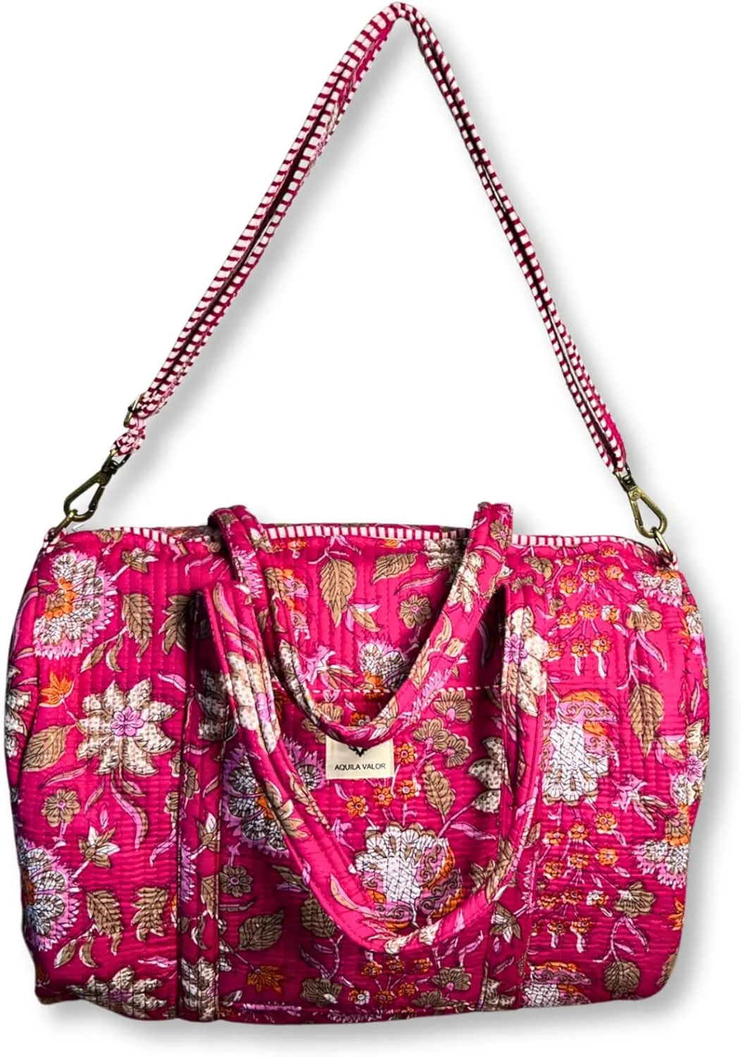 Quilted Cotton Travel Duffel Bag Weekender Short Trip Reinforced Stitching Gift for Her (Blossom Pop)