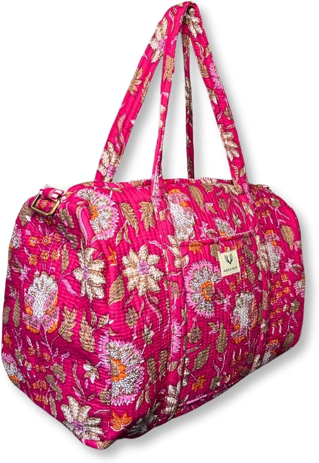 Quilted Cotton Travel Duffel Bag Weekender Short Trip Reinforced Stitching Gift for Her (Blossom Pop)