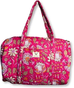 Quilted Cotton Travel Duffel Bag Weekender Short Trip Reinforced Stitching Gift for Her (Blossom Pop)