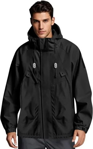Rain Jacket Men Drawstring Lightweight Waterproof Rain Coats Poncho Sun Protective Outdoor Jacket with Hooded