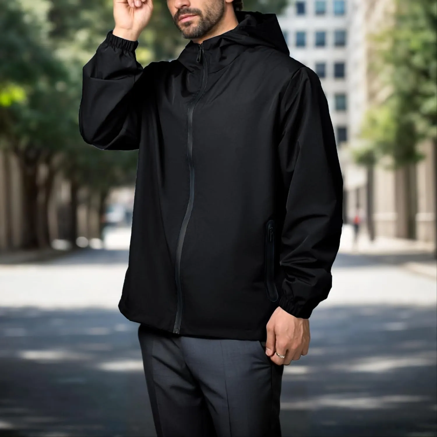 Rain Jacket Men Waterproof Windbreaker Lightweight Hooded Casual Coat for Daily Hiking Cycling Coat