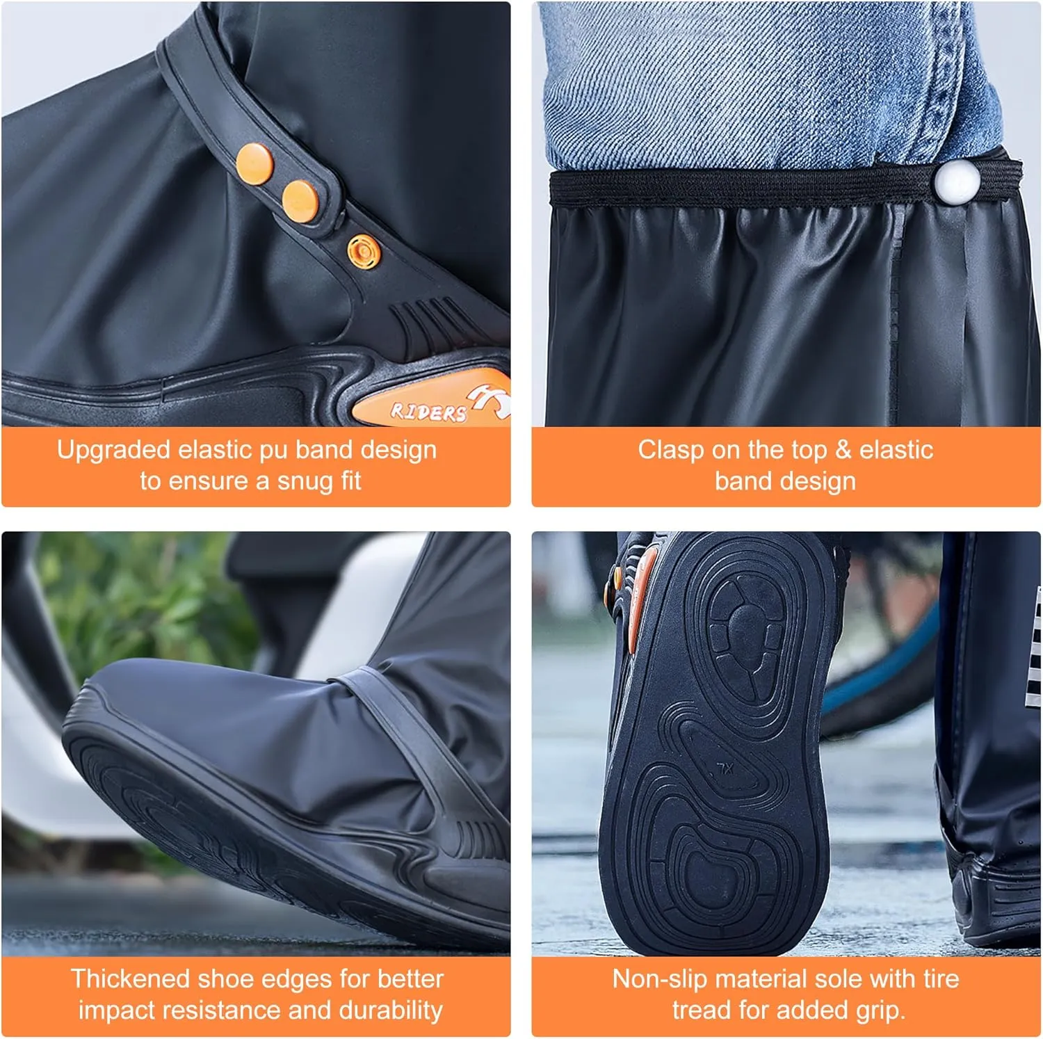 Rain Shoe Covers Waterproof Rain Boot Shoe Cover for Men and Women (Black, M)