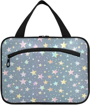 Rainbow Color Star Pattern hanging travel bag with hook, designer collapsible cosmetic bags for travel accessories for women vacation bolsas de maquillaje para mujer