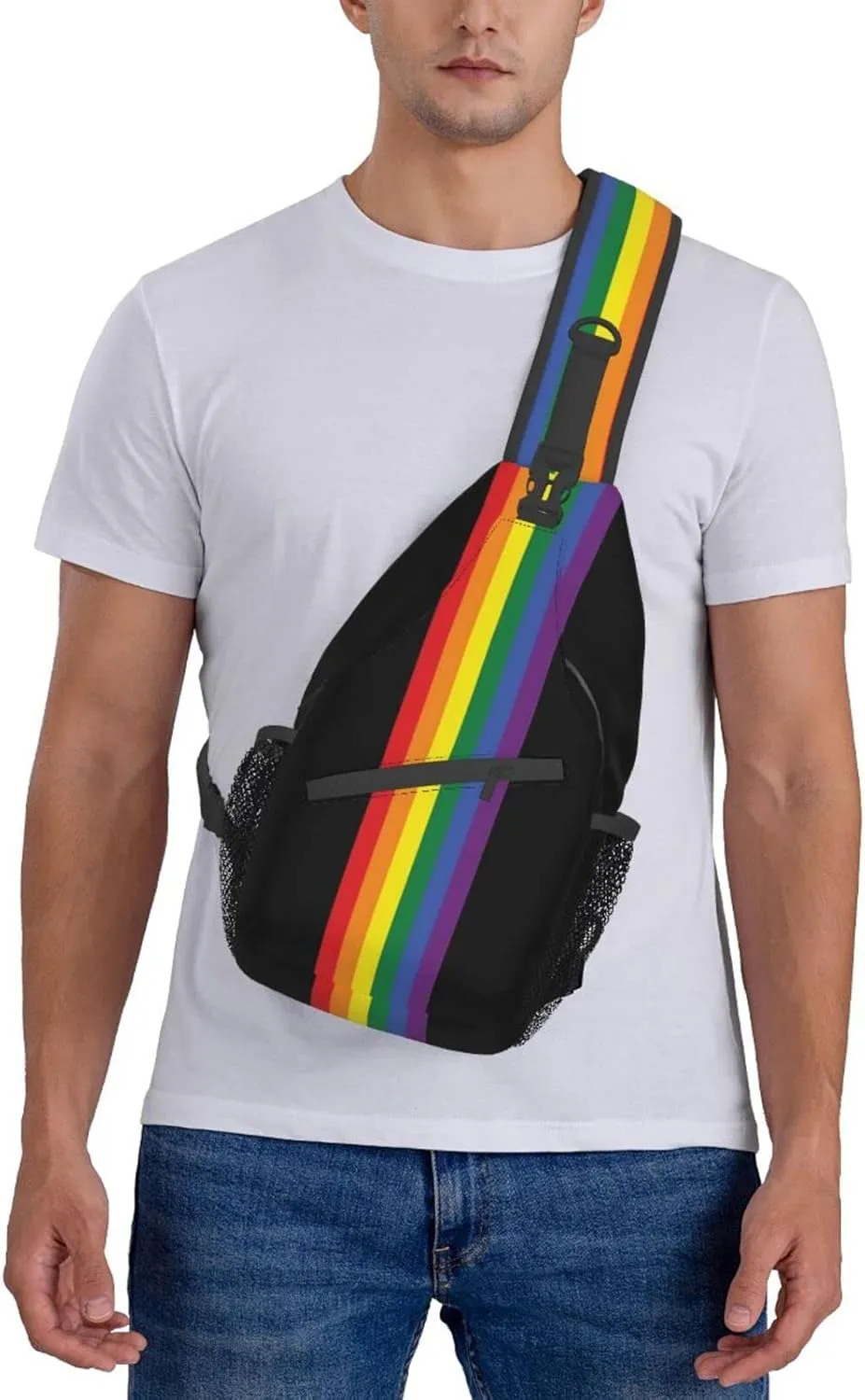 Rainbow LGBT Pride Sling Backpack, Multipurpose Lgbt Crossbody Shoulder Bag Travel Hiking Daypack for Men Women