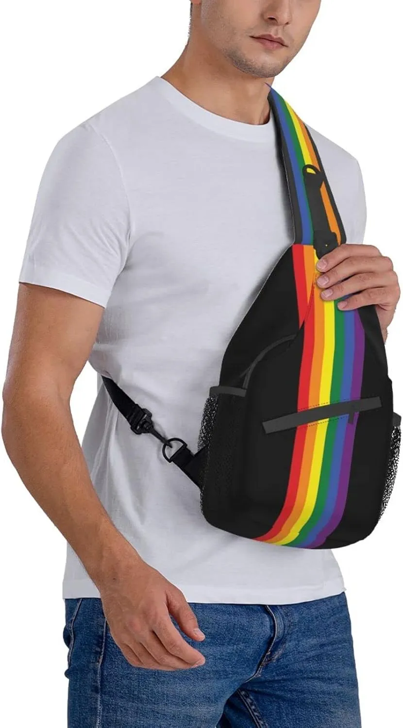 Rainbow LGBT Pride Sling Backpack, Multipurpose Lgbt Crossbody Shoulder Bag Travel Hiking Daypack for Men Women