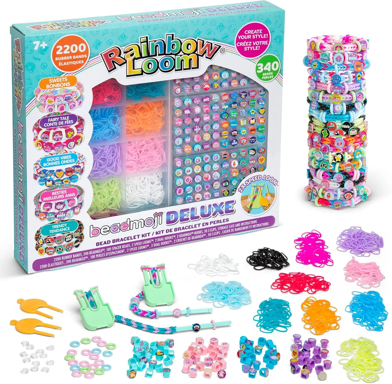 Rainbow Loom: Beadmoji Deluxe - DIY Rubber Band & Bead Bracelet Kit - Includes 2200 Bands & 340 Beads, Design & Create, Ages 7 