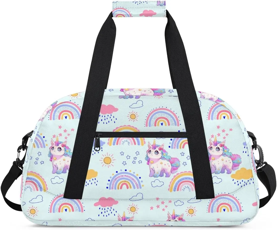 Rainbow Unicorn Kids Duffle Bag, Overnight Weekender Bag Travel Duffle Bag Carry-On Tote for Swim Sport Gym Bag for Boys Girls