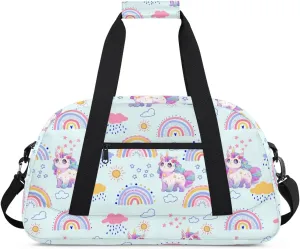 Rainbow Unicorn Kids Duffle Bag, Overnight Weekender Bag Travel Duffle Bag Carry-On Tote for Swim Sport Gym Bag for Boys Girls