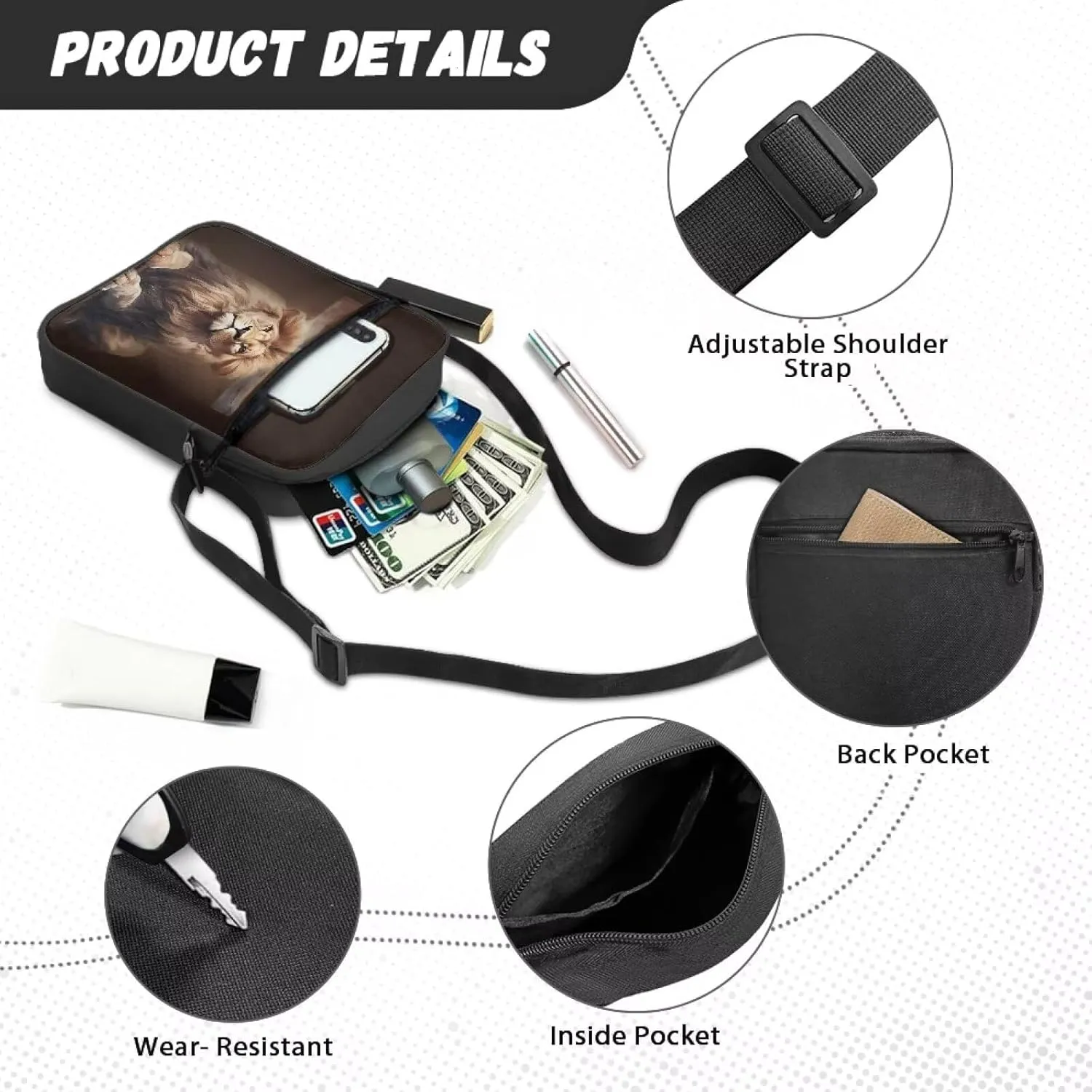 Rchsmod Small Messenger Bag for Men Women Crossbody Shoulder Bag Sling Bag Cell Phone Purse Travel Bag with Adjustable Strap
