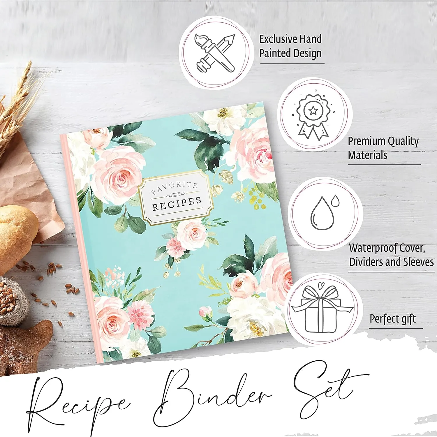 Recipe Binder 3 Ring Organizer Blank Recipe Book 8.5x11 Full-Page with Clear Protective Sleeves, Dividers, Plastic Page Protectors Recipe Book to Write in Your own Recipes