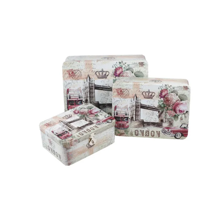 Rectangular Solid Lid Stackable Storage Tin with Lock - Set of 3