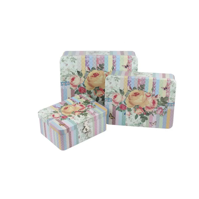 Rectangular Solid Lid Stackable Storage Tin with Lock - Set of 3