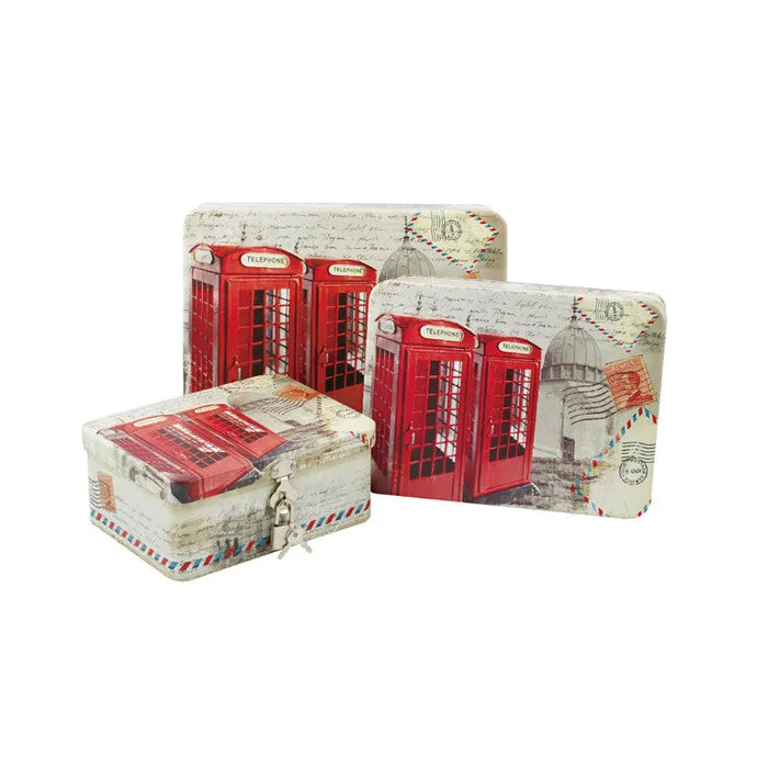 Rectangular Solid Lid Stackable Storage Tin with Lock - Set of 3