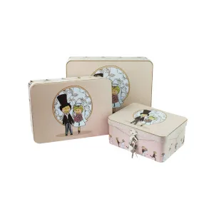 Rectangular Solid Lid Stackable Storage Tin with Lock - Set of 3