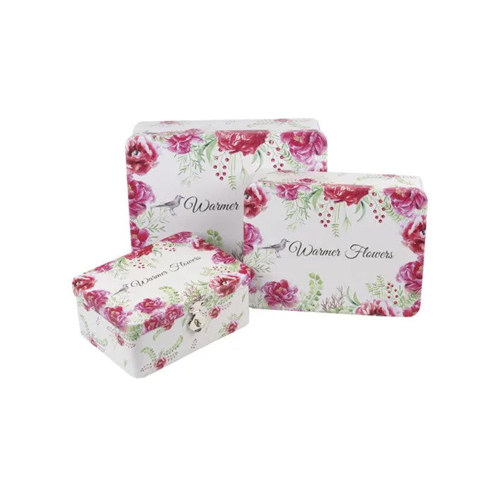 Rectangular Solid Lid Stackable Storage Tin with Lock - Set of 3