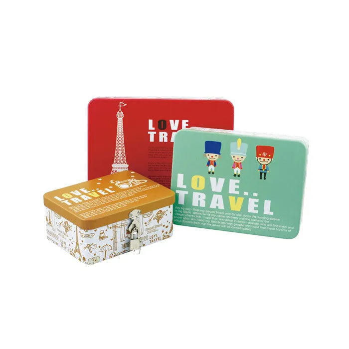 Rectangular Solid Lid Stackable Storage Tin with Lock - Set of 3