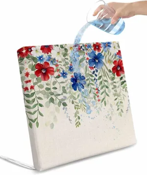 Red Blue Spring Floral Outdoor Cushion Chair Cover Set of 2 - Waterproof Couch Seat Covers, Green Summer Botanical Watercolor Rustic Patio Furniture Protector Slipcovers for Sofa/RV, 22"x22"x4"