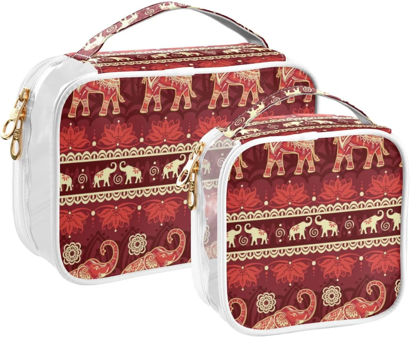 Red Elephant Migration Travel Toiletry Bag for Women 2 Pack Clear Makeup Bag with Handles Waterproof Cosmetic Bag