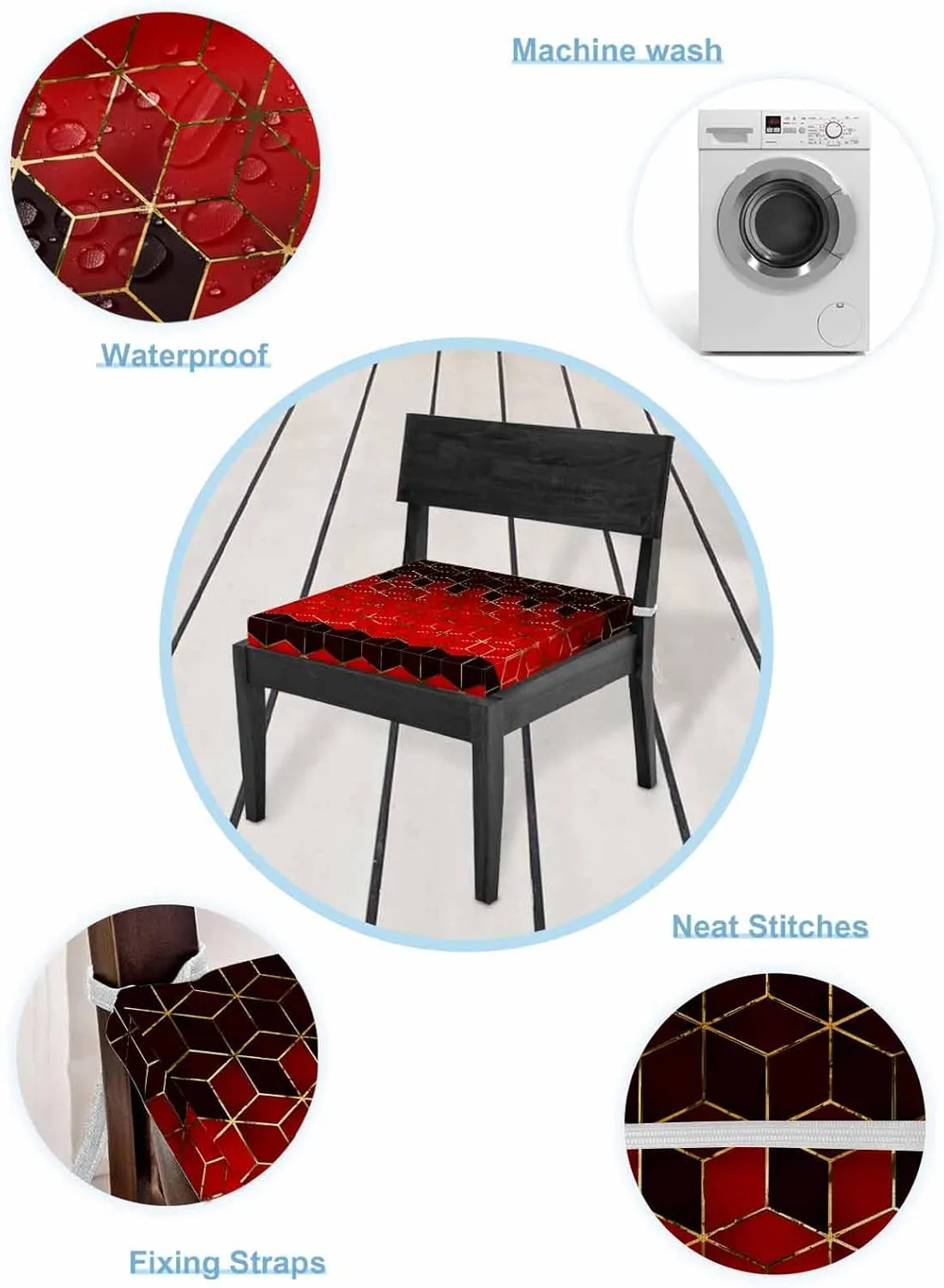 Red Geometric Outdoor Cushion Chair Cover Set of 2 - Waterproof Couch Seat Covers, Gradient Black Gold Mottled Comb Grid Patio Furniture Protector Cushions Slipcovers for Sofa/RV, 24"x24"x4"