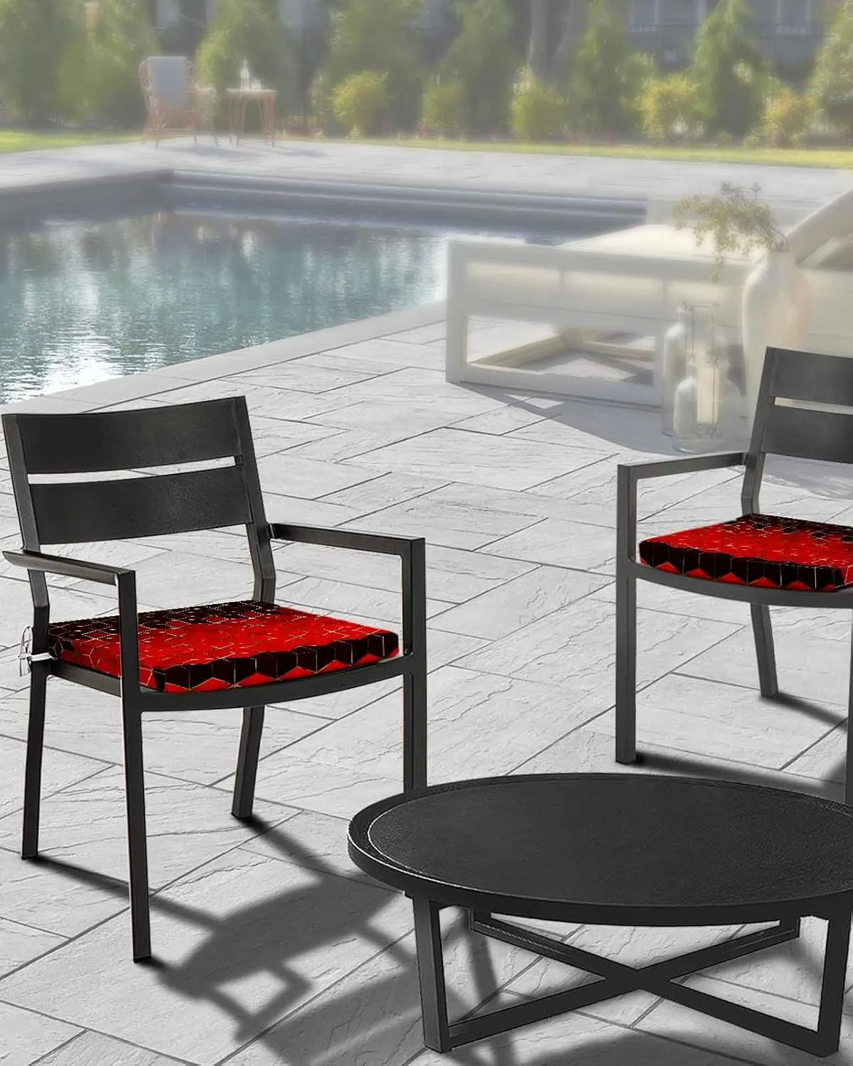 Red Geometric Outdoor Cushion Chair Cover Set of 2 - Waterproof Couch Seat Covers, Gradient Black Gold Mottled Comb Grid Patio Furniture Protector Cushions Slipcovers for Sofa/RV, 24"x24"x4"